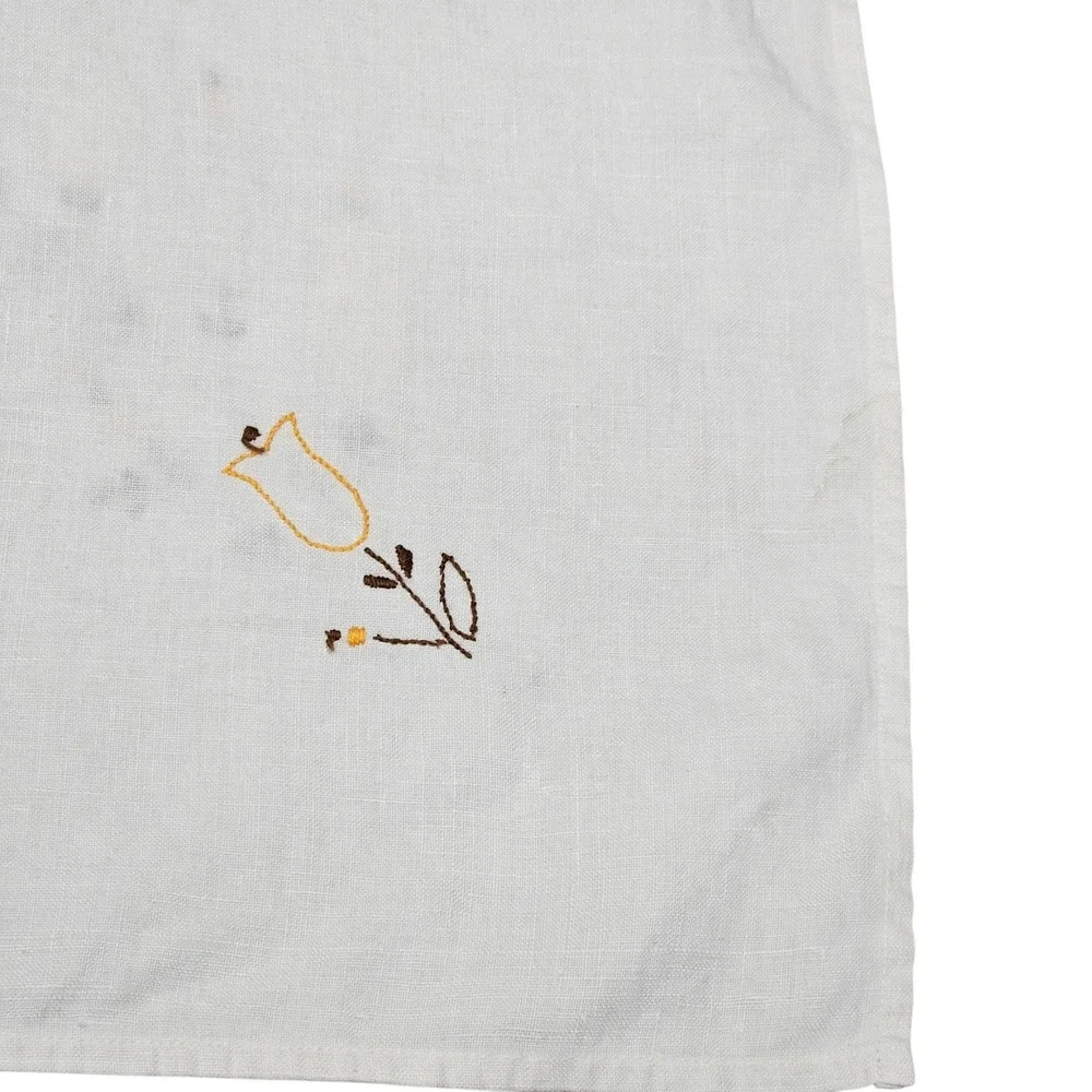 Vintage Handmade Linen Tablecloth Set Napkins Floral Applique Embroidery Cottage